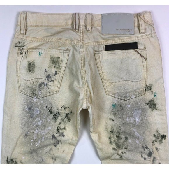 Cult Of Individuality Rebel Straight 32x34 Paint Splatter White Button Fly Jeans - Picture 10 of 11